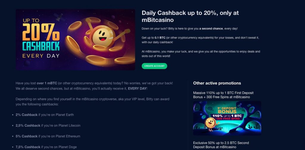 mBit Casino- Daily Cashback up to 20%, only at mBitcasino