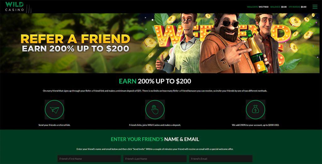 Wild Casino - Refer a Friend Earn 200% up to $200