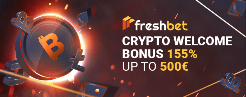 FreshBet casino - Crypto Welcome Bonus 155 % up to 500€