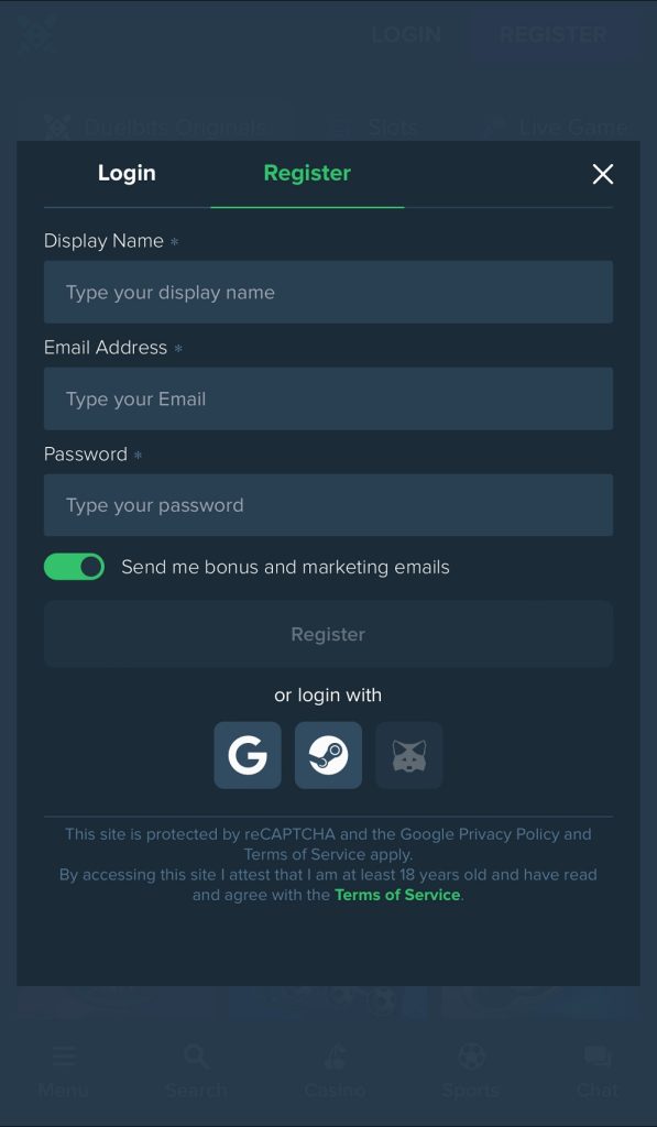 Duelbits-Mobile-Casino-Register
