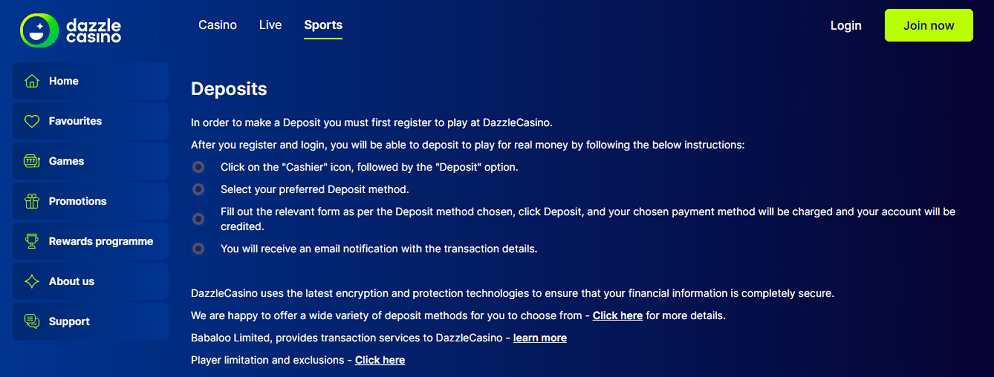 Dazzle-Casino-Deposits