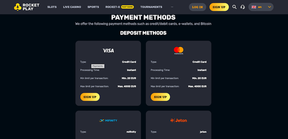 RocketPlay-Casino-Payment-Methods