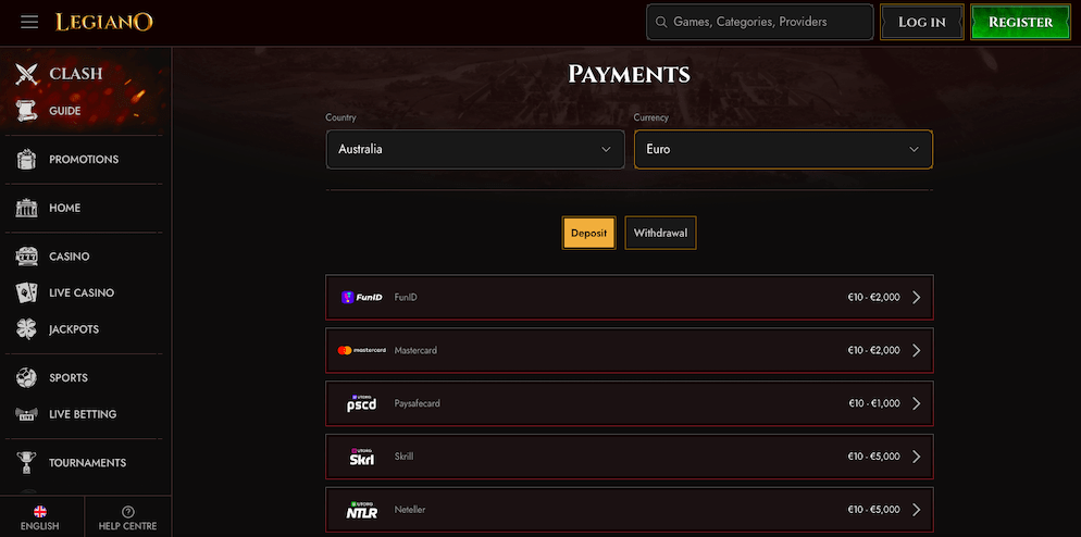 legiano-casino-payment-methods