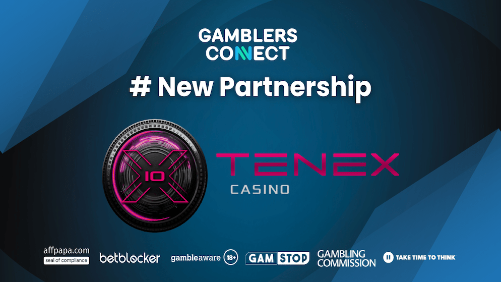 Tenex Casino (featured) enters official partnership announcement banner showing the logos for Gamblers Connect and Winbay Casino, celebrating their new strategic cooperation.