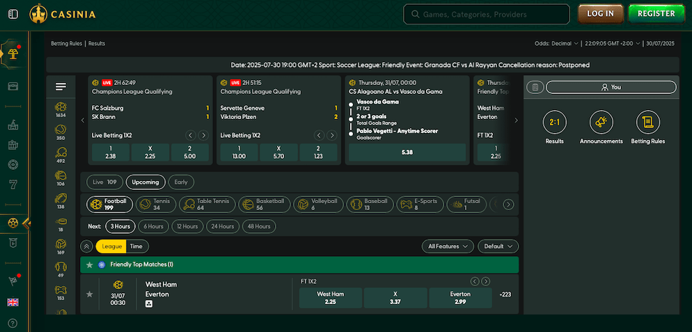 Casinia Casino sportsbook