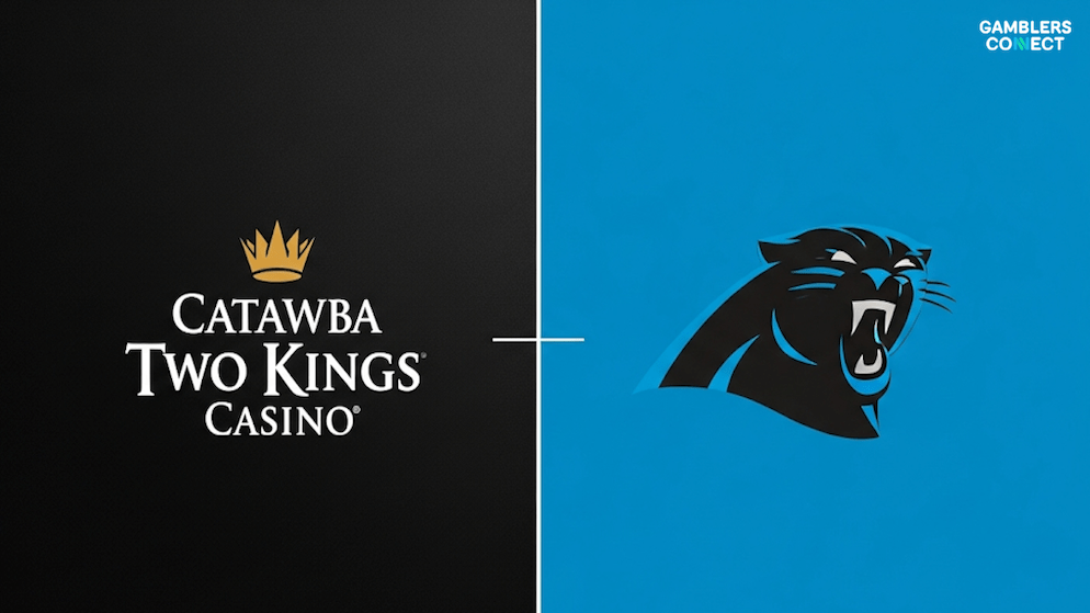 A partnership graphic showing the official logos of the Catawba Two Kings Casino and the Carolina Panthers side-by-side, representing their new multi-year agreement.