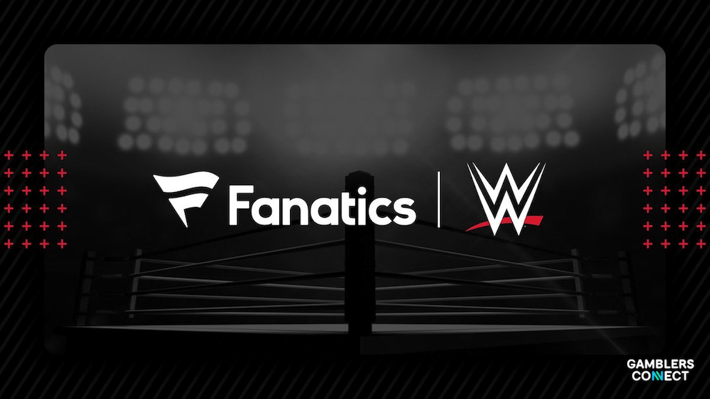 A graphic celebrating the expanded partnership between Fanatics Betting and Gaming and WWE, which will bring new branded casino games to four US states.