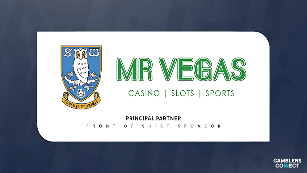 The Mr Vegas casino, slots, and sports betting brand logo alongside the Sheffield Wednesday crest, signifying their new principal partnership agreement.