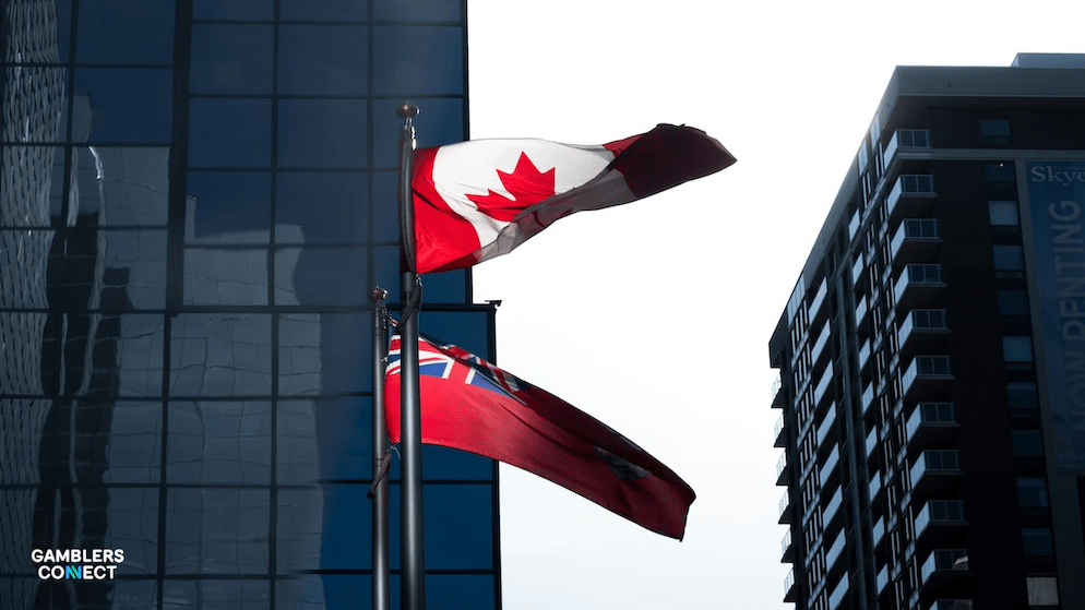 The Canadian and Ontarian flags, symbolizing the success of Ontario's open and competitive iGaming model.