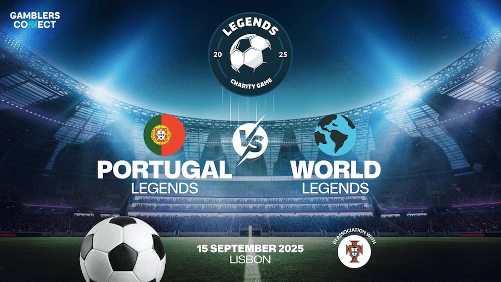 The official banner for the Portugal Legends vs. World Legends charity match, captained by Luis Figo and aimed at raising over €1,000,000 for charities like the Ukrainian Red Cross Society.