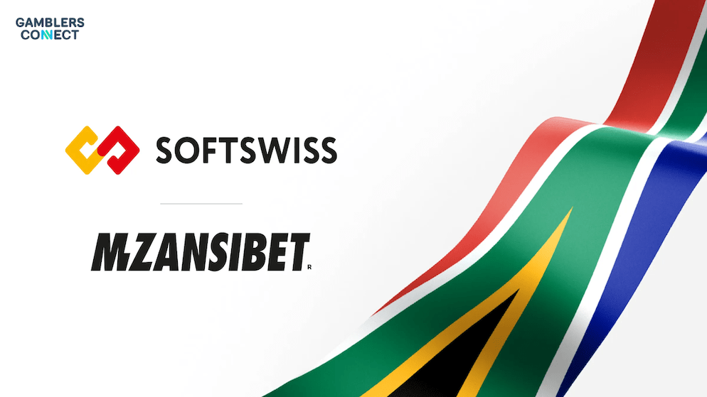 Featured image for the partnership between SOFTSWISS and Mzansibet in South Africa, showing both company logos with a South African flag design.