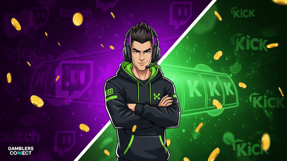 A symbolic image of the streamer Trainwreckstv, showing his transition from the purple-branded Twitch platform to the green-branded Kick platform, which allows gambling streams.