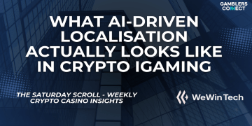 An article banner with the title 'What AI-Driven Localisation Actually Looks Like in Crypto iGaming', featuring the WeWinTech and Gamblers Connect logos.