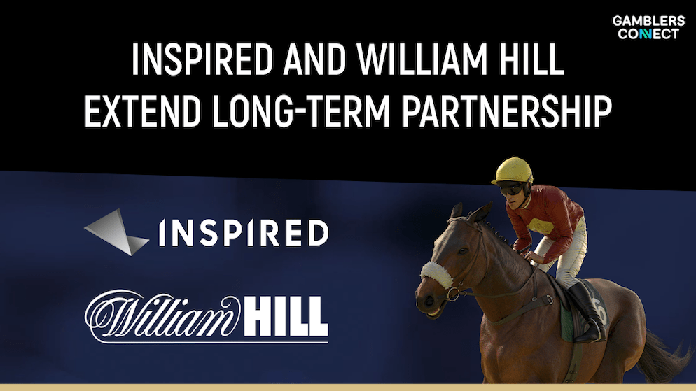 A graphic announcing the extended partnership between Inspired and William Hill, which will introduce new virtual horse racing content to UK betting shops.