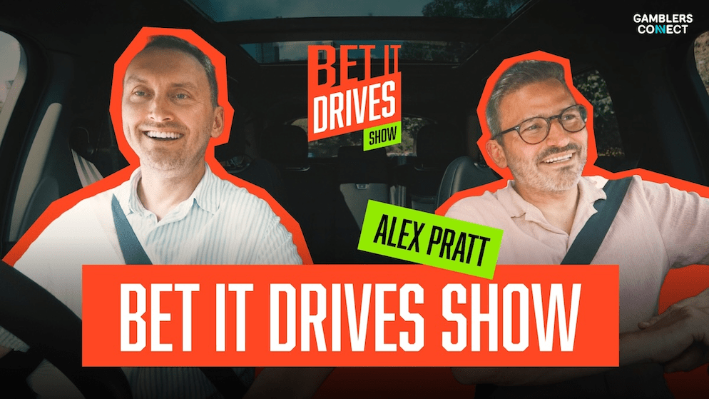 A candid shot of Clarion Gaming's Alex Pratt speaking with GR8 Tech's Yevhen Krazhan during the filming of the "Bet It Drives" podcast.