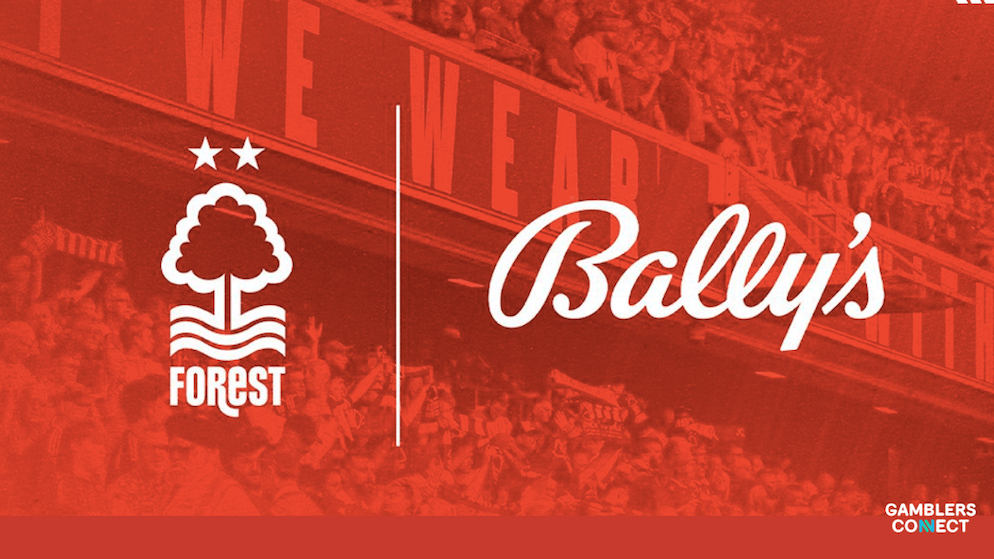 A close-up of the Bally's logo alongside the Nottingham Forest crest, implying its placement on the team's jersey as part of the new sponsorship deal.