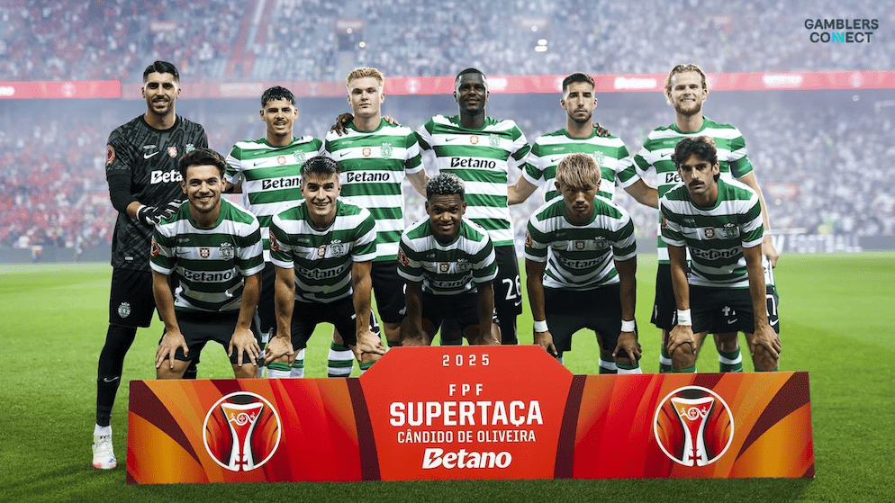 The Sporting Clube de Portugal team photo highlights the prominent Betano sponsorship on their kits, a key element of their extended four-year deal that reinforces the brand's commitment to Portuguese football.