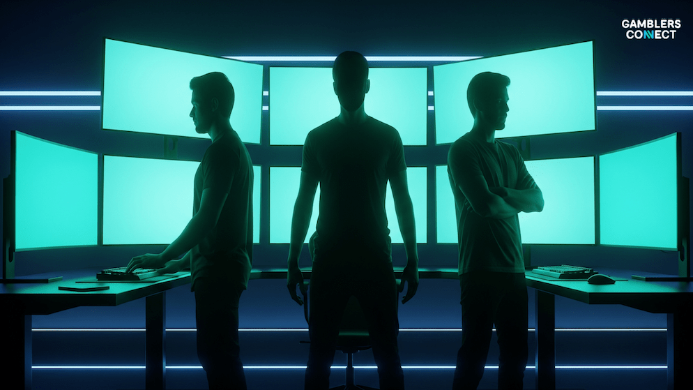 The three silhouettes of the CasinoDaddy brothers, representing the core team behind one of the world's most popular online slot streaming channels.