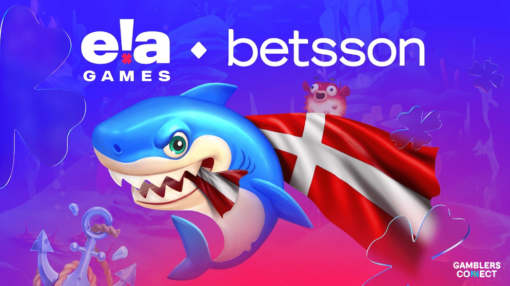 A graphic celebrating the launch of ELA Games on Betsson in Denmark, featuring a game character with the Danish flag to signify the new market entry.