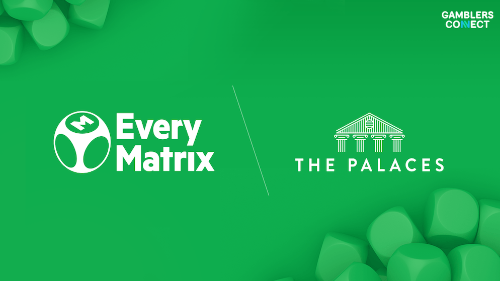 The logos of EveryMatrix and The Palaces, illustrating their strategic partnership to enhance The Palaces' digital presence in the UK.