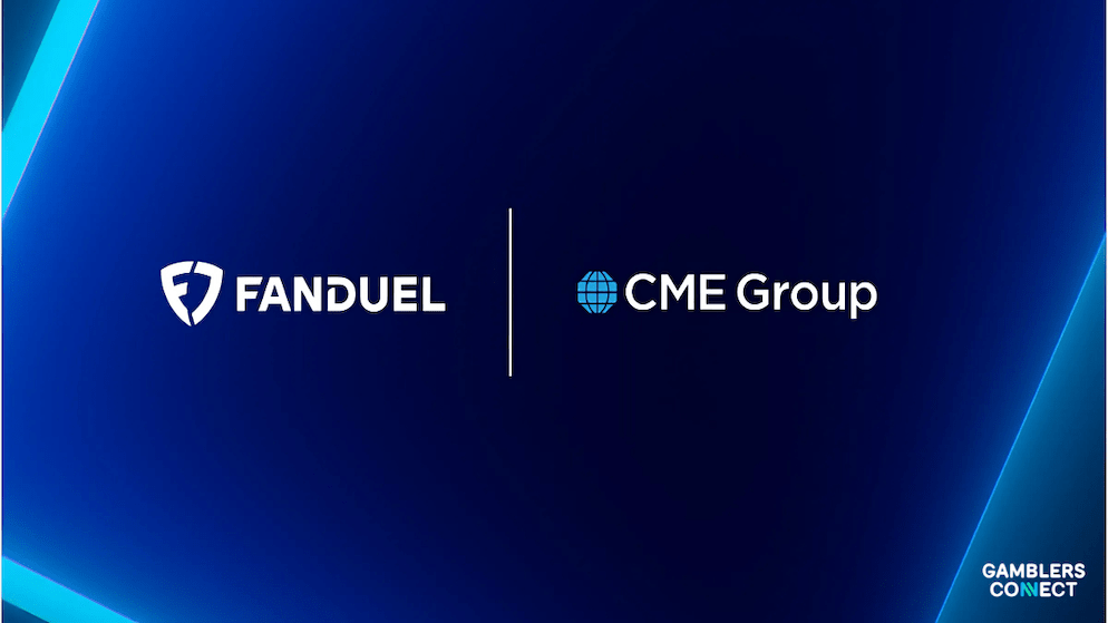 A clean graphic displaying the FanDuel and CME Group logos side-by-side, signifying their joint venture into event-based trading.