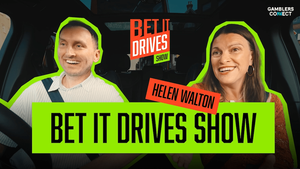 Helen Walton, Founder and CCO of G.Games, as a guest on the "Bet It Drives Show" podcast, engaging in conversation from a car.