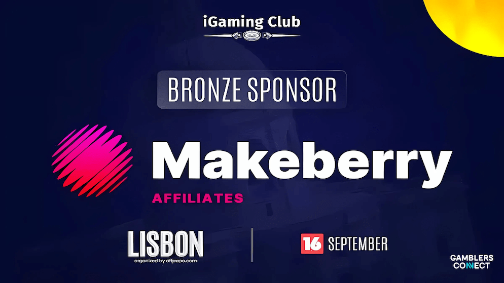 The Makeberry Affiliates logo displayed with "Bronze Sponsor" text for the iGaming Club Lisbon event, highlighting their support for the industry networking gathering.