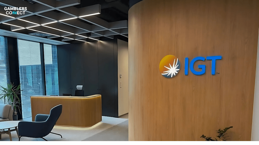 The modern office and reception area for IGT, the global gaming technology provider behind the PlaySports platform.