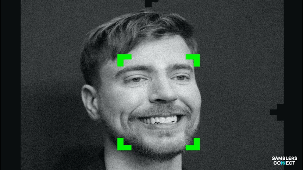 A stylized black and white portrait of MrBeast, the popular YouTuber and streamer who has recently launched a new channel on Kick for a major charity initiative.