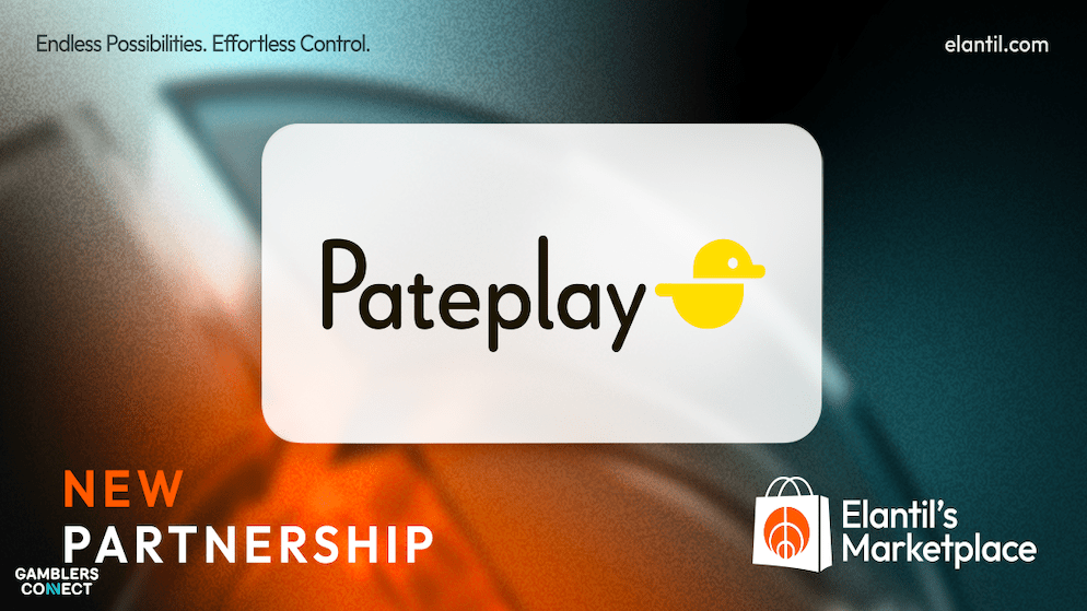 The Pateplay logo displayed within a graphic indicating its integration into Elantil's Marketplace for iGaming operators.