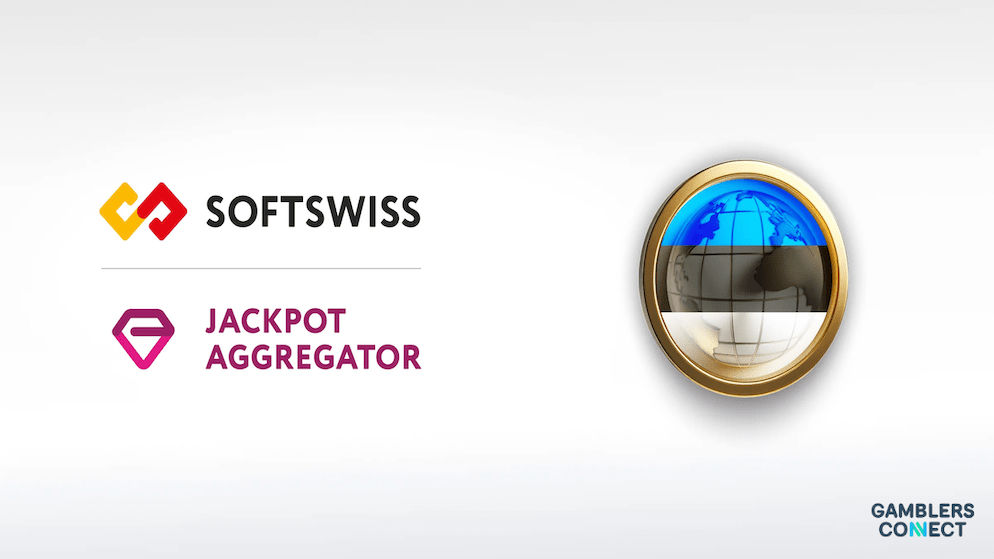 The SOFTSWISS Jackpot Aggregator logo with the Estonian flag, symbolizing the product's entry into the digitally mature Estonian iGaming market.