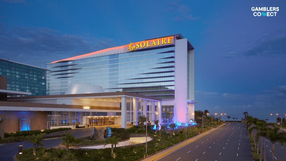A ground-level view of the grand entrance to the Solaire Resort Entertainment City in Manila, where Bloomberry Resorts Corporation's Q2 2025 financial results were impacted by VIP performance.