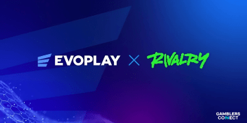 The logos of Evoplay and Rivalry displayed with the Canadian maple leaf, symbolizing Evoplay's successful entry into the Ontario iGaming market through its new partnership.
