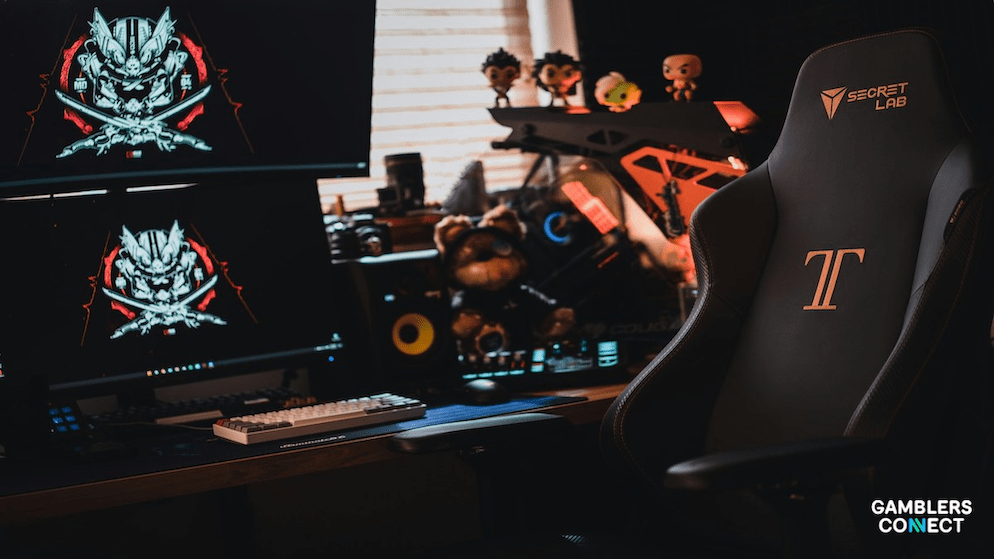 An empty, professional streaming setup, symbolizing the dedication and investment required to build a successful YouTube channel like Mr. Hand Pay's and achieve a significant net worth.