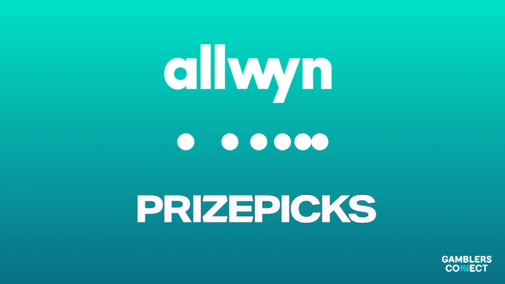 Logos for European Lottery Allwyn and PrizePicks, separated by connecting dots, representing the strategic integration of PrizePicks into Allwyn's US sports entertainment business.