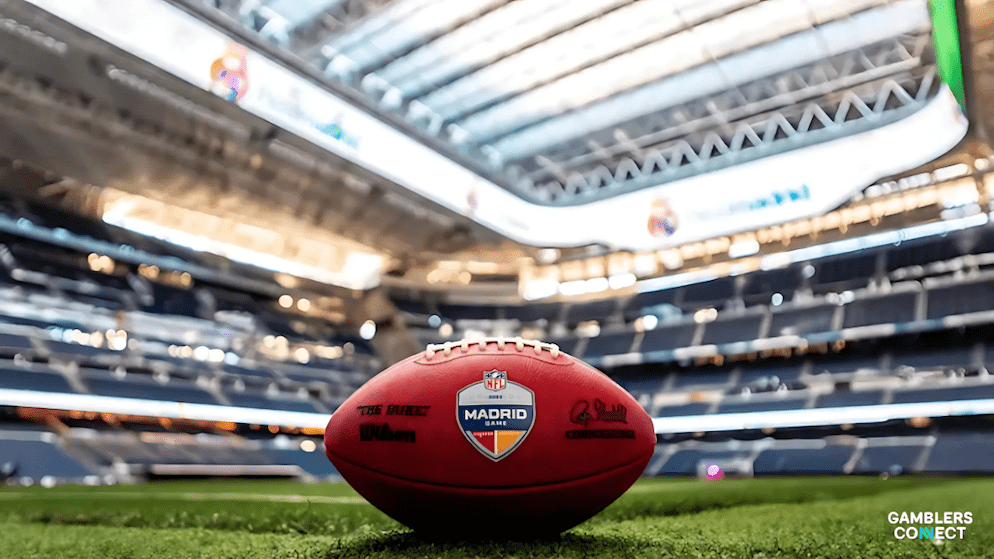 A graphic displaying the logos of the sports betting operator Bwin and the NFL, with the Spanish flag in the background, symbolizing their new official partnership in Spain.