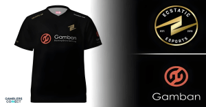 Ecstatic esports team jersey featuring Gamban logo, symbolizing the historic partnership between the CS2 team and gambling prevention organization.