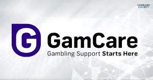 The official GamCare logo, featuring a large purple 'G' icon and black text with the tagline "Gambling Support Starts Here," representing the charity's vital role in helping those affected by gambling harm.