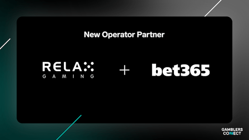 The logos of Relax Gaming and bet365 connected by a plus sign, signifying their new content distribution agreement for the Italian iGaming market.