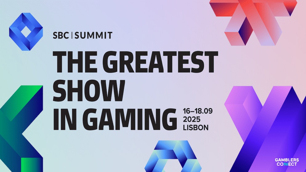 A promotional graphic for the SBC Summit 2025, highlighting the event's theme "The Greatest Show in Gaming" and its dates in Lisbon from September 16-18, 2025.