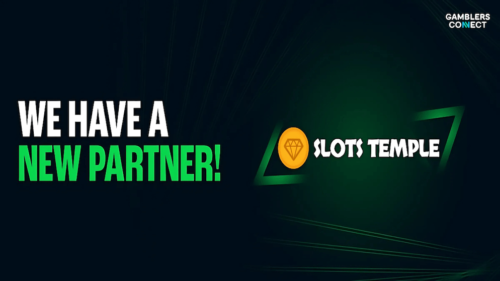 Slots Temple logo prominently displayed in an announcement graphic, signifying the integration of Stakelogic's full casino game portfolio for its UK player base.