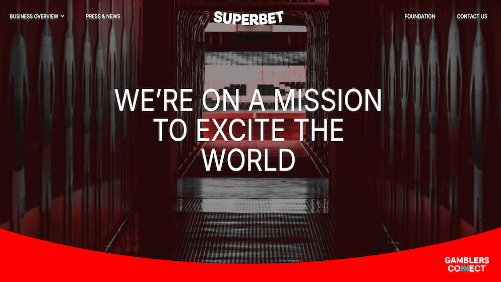 Superbet's corporate mission statement, "WE'RE ON A MISSION TO EXCITE THE WORLD," symbolizing their commitment to player experience and brand reputation.