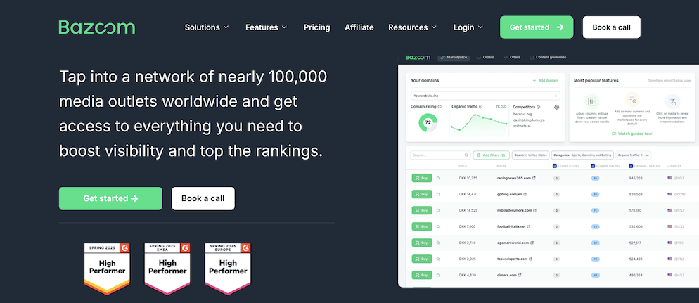 The homepage of Bazoom depicting the services of the company