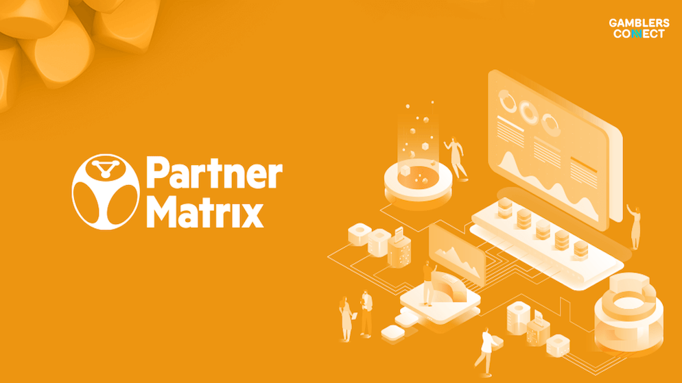 A graphic interface of an affiliate management dashboard showing performance tracking, campaign metrics, and optimization tools, representing the PartnerMatrix solution that IZIgroup will use.