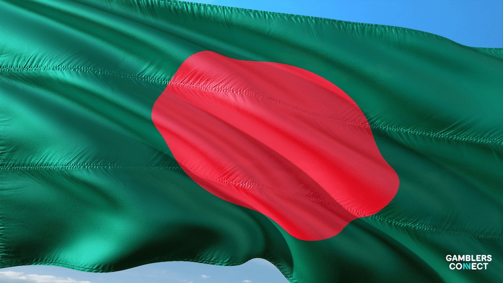 The green and red national flag of Bangladesh, representing the nation's intensified enforcement and "zero-tolerance" policy on online gambling as part of the Cyber Security Ordinance 2025.