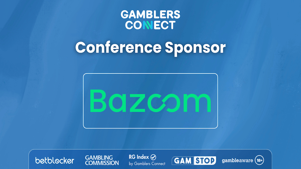The Bazoom logo prominently displayed, signifying its role as a key sponsor and trusted partner in the iGaming link-building and content creation industry.