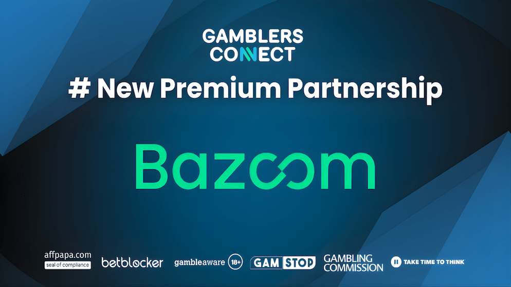 The official logo for the partnership between Bazoom and Gamblers Connect, representing a new resource for iGaming affiliates and marketers.