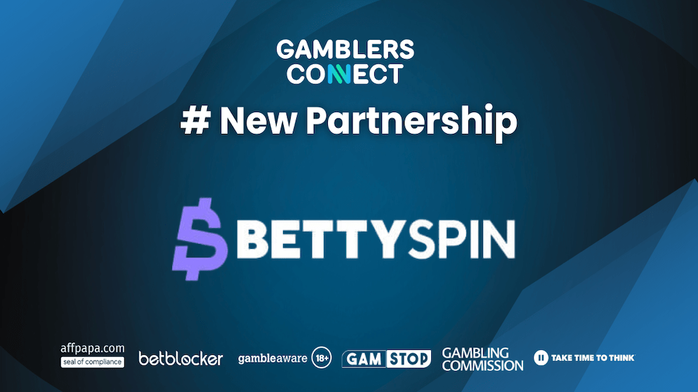 A visual announcement highlighting the new partnership between Gamblers Connect, a leading iGaming platform, and bettyspin 
, a dynamic online slot developer.