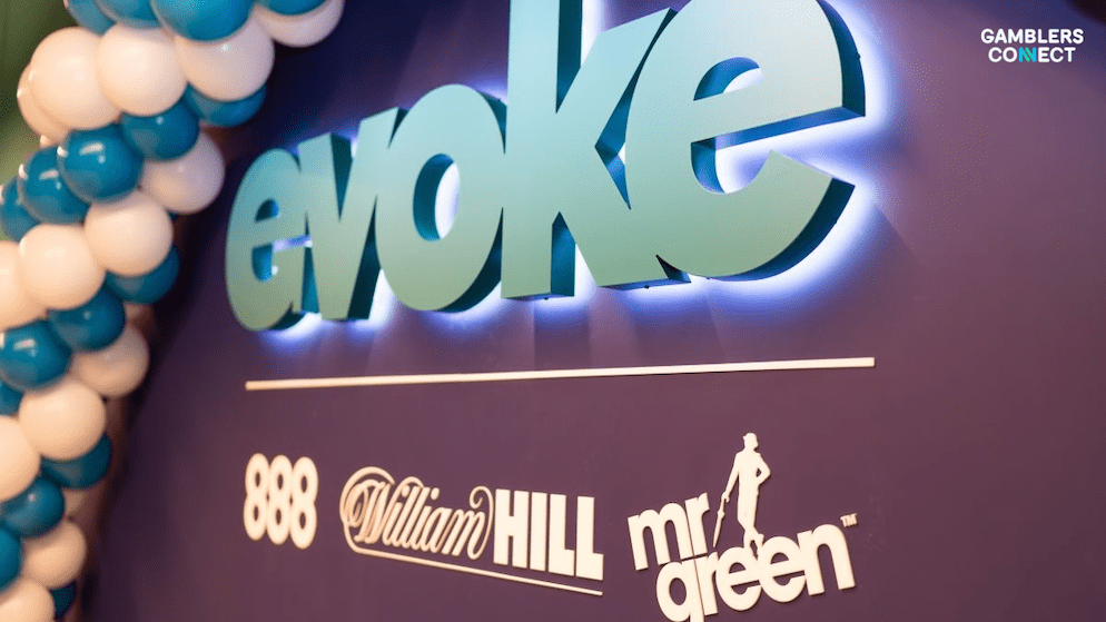 A close-up of the William Hill, 888, and Mr Green logos under the Evoke parent brand, illustrating the ongoing strategy to consolidate marketing efforts in the UK and Ireland, Evoke Q3 2025.