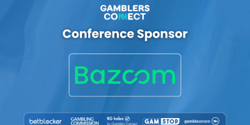 The Gamblers Connect logo and "Conference Sponsor" text above the green Bazoom logo, announcing Bazoom's sponsorship for SiGMA Central Europe.